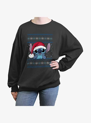 Disney Lilo & Stitch Santa Ugly Christmas Girls Oversized Sweatshirt