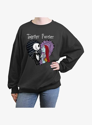 Disney The Nightmare Before Christmas Jack and Sally Together Forever Girls Oversized Sweatshirt