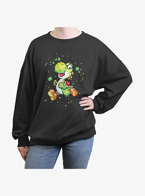 Mario Watercolor Yoshi Girls Oversized Sweatshirt