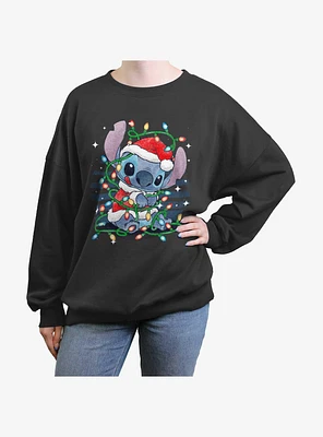 Disney Lilo & Stitch Santa Christmas Lights Girls Oversized Sweatshirt