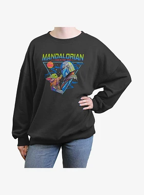 Star Wars The Mandalorian Grogu and Mando Triangle Girls Oversized Sweatshirt