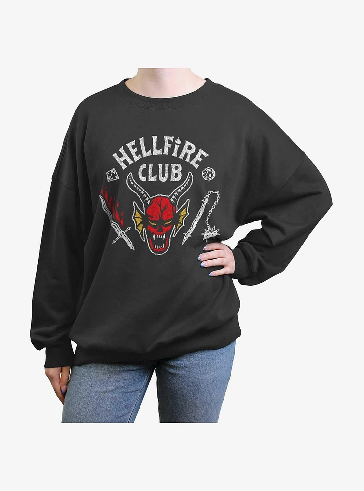 Stranger Things Hellfire Club Devil Logo Girls Oversized Sweatshirt
