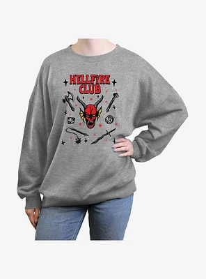 Stranger Things Hellfire Club Devilish Doodles Girls Oversized Sweatshirt