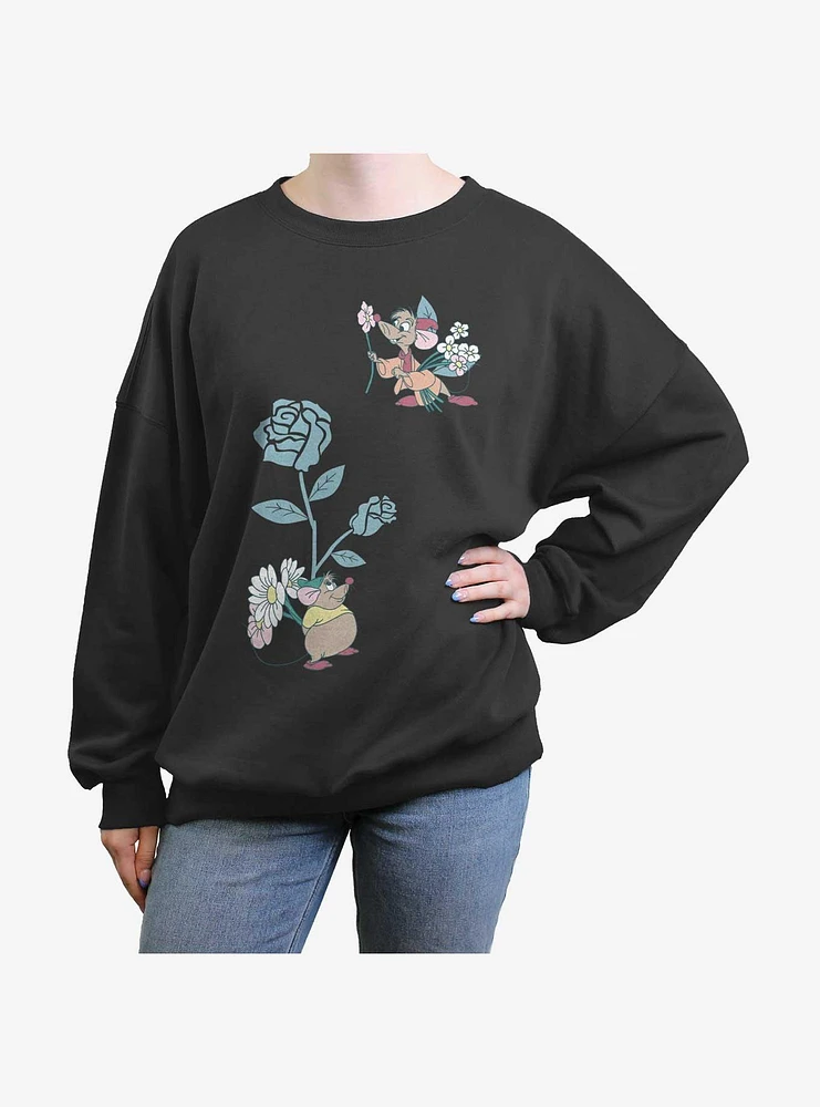 Disney Cinderella Jaq and Gus Mice Flowers Girls Oversized Sweatshirt