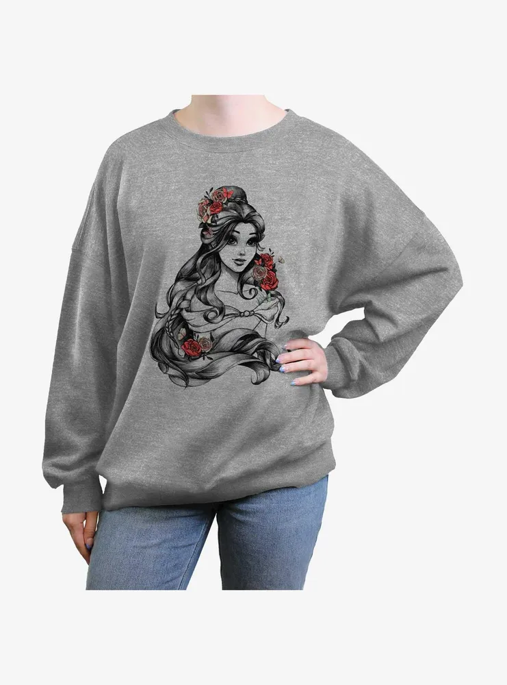 Disney Beauty and the Beast Belle Flower Womens Oversized Sweatshirt