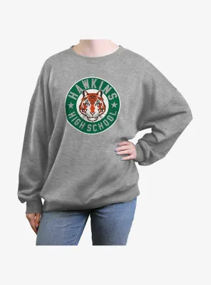 Stranger Things Hawkins High Tiger Emblem Womens Oversized Sweatshirt