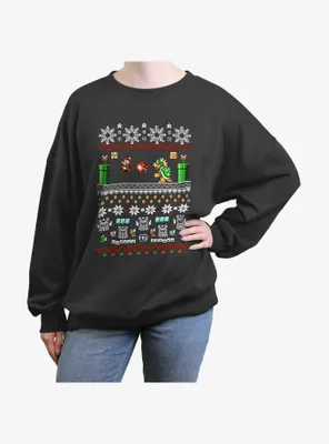 Nintendo Mario Game Ugly Christmas Womens Oversized Sweatshirt
