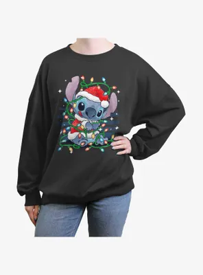 Disney Lilo & Stitch Santa Christmas Lights Womens Oversized Sweatshirt