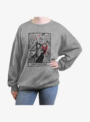 Disney The Nightmare Before Christmas Loving Death Jack and Sally Womens Oversized Sweatshirt