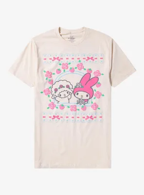 My Melody & Sweet Piano Flower Coquette Boyfriend Fit Girls T-Shirt
