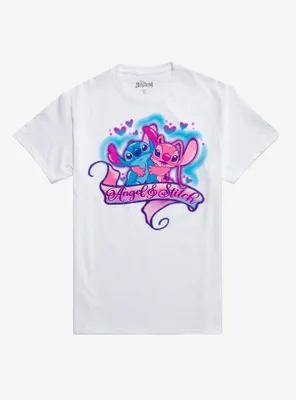 Disney Stitch & Angel Airbrush-Style Boyfriend Fit Girls T-Shirt