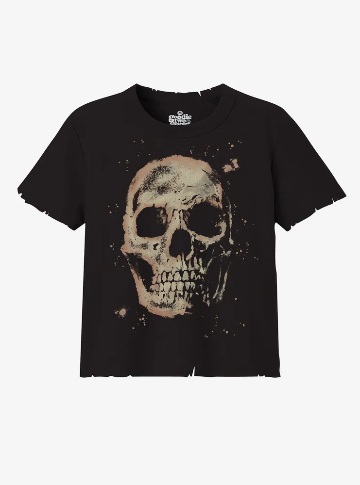 Skull Distressed Bleach-Dye Boyfriend Fit Girls T-Shirt