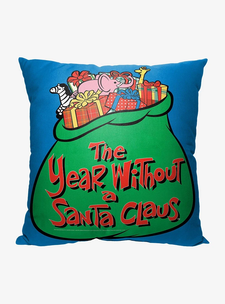 Year Without A Santa Claus Bag Of Toys Printed Throw Pillow