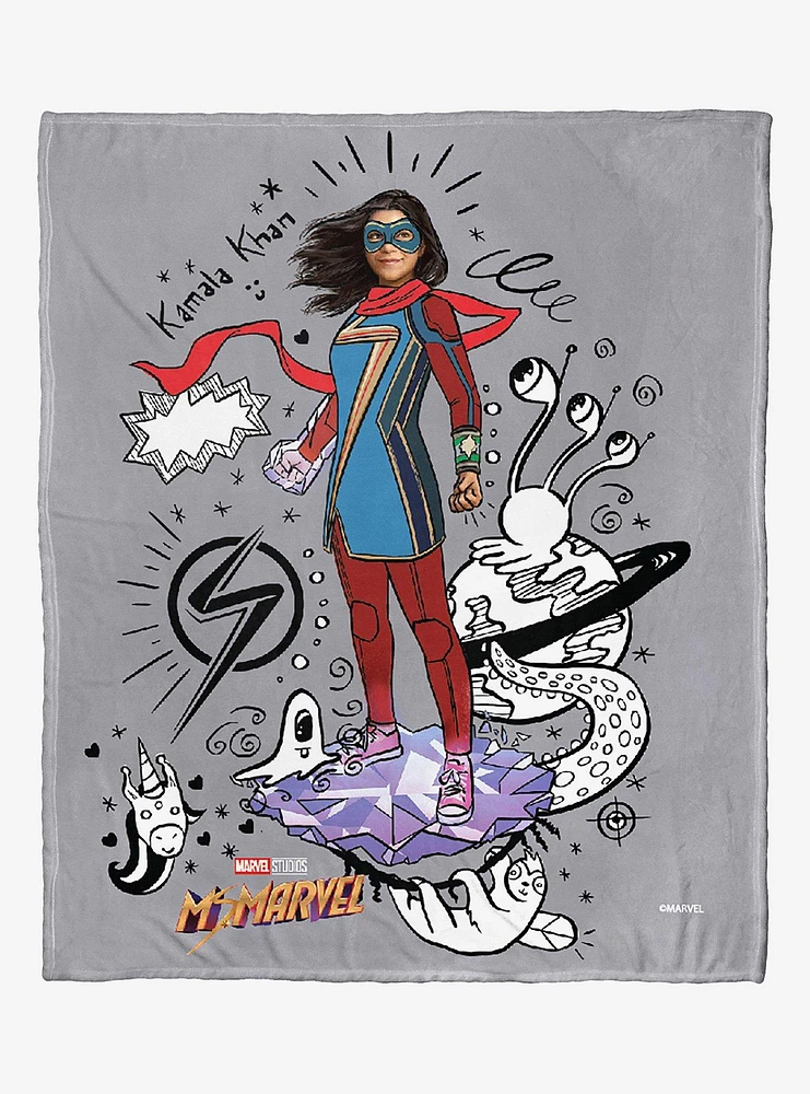 Marvel Ms Marvel Doodle World Silk Touch Throw Blanket