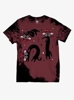 Mushroom Cats Tie-Dye Boyfriend Fit Girls T-Shirt By Pvmpkin