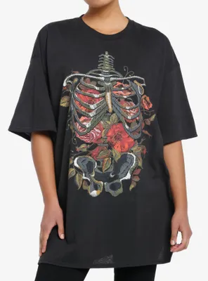 Floral Rib Cage Girls Oversized T-Shirt