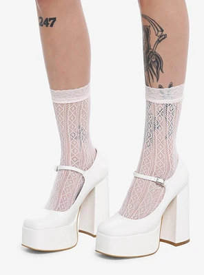 Pink Floral Lace Crew Socks