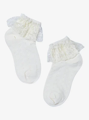 Cream Heart Textured Ruffle Ankle Socks