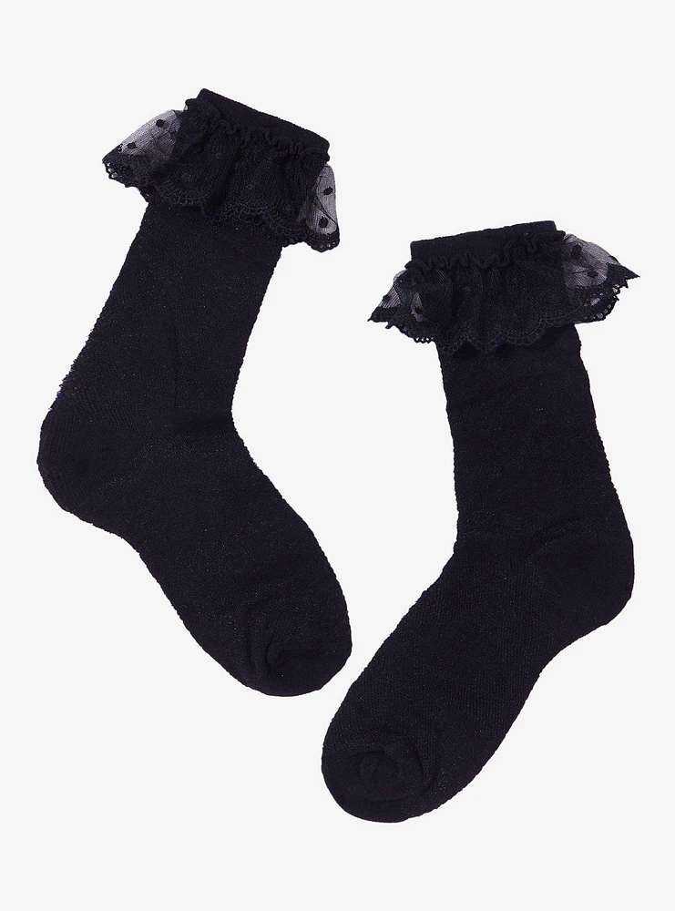 Black Rose Ruffle Crew Socks