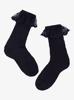 Black Rose Ruffle Crew Socks