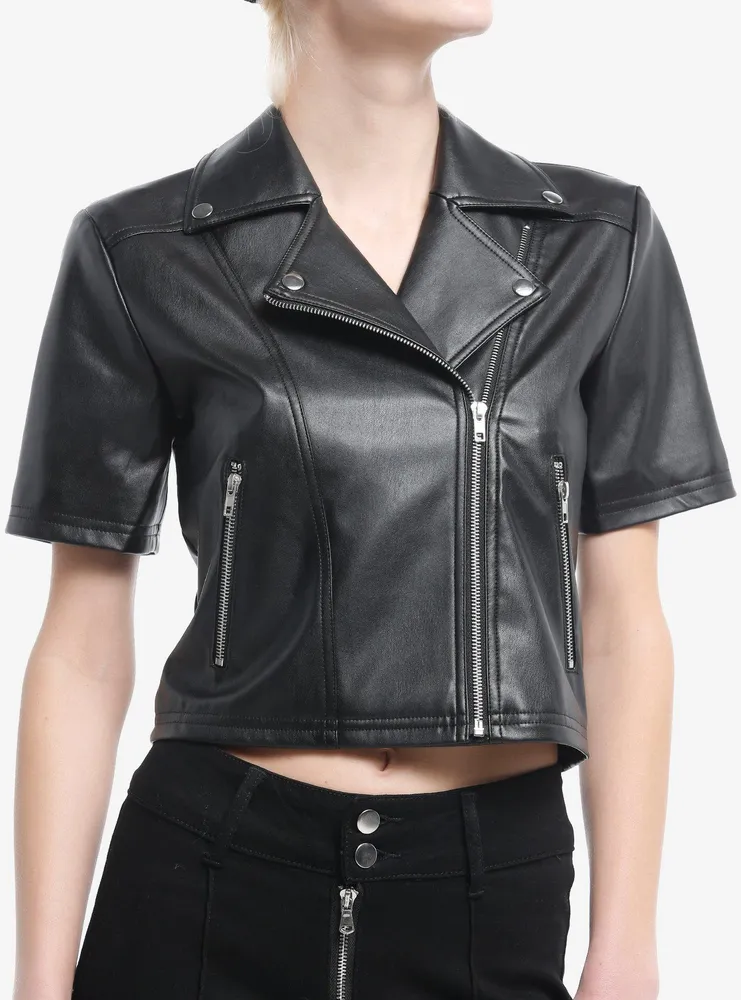 Faux Leather Crop Top Black