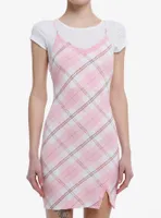 Pink Plaid Twofer Dress