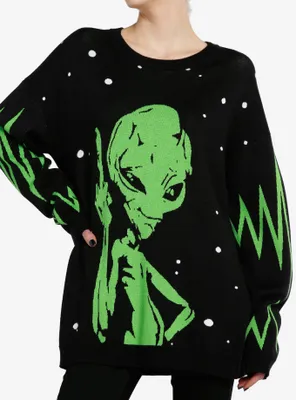 Black & Green Rude Alien Girls Oversized Sweater