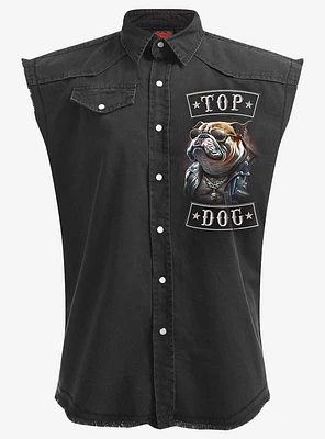 Spiral Top Dog Sleeveless Stone Washed Button-Up Shirt