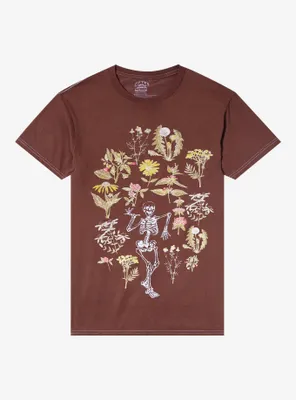 Brown Skeleton Floral Boyfriend Fit Girls T-Shirt By Call Your Mother