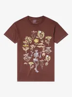 Brown Skeleton Floral Boyfriend Fit Girls T-Shirt By Call Your Mother