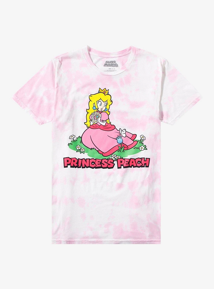 Super Mario Princess Peach Pink Tie-Dye Boyfriend Fit Girls T-Shirt
