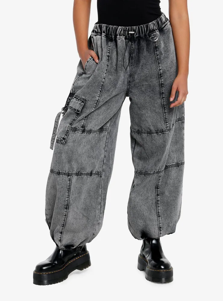 Grey Acid Wash Baggy Jogger Pants