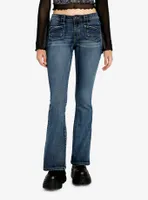 Washed Indigo Front Pocket Flare Jeans