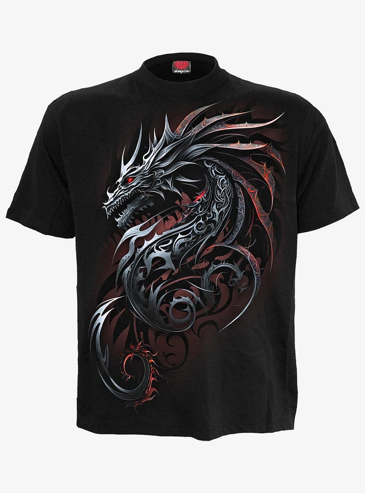 Spiral Dragon Shards Front Print T-Shirt Black