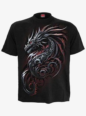 Spiral Dragon Shards Front Print T-Shirt Black