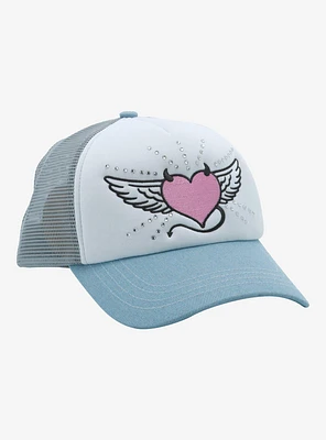 Winged Devil Heart Rhinestone Trucker Hat