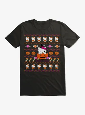 Hello Kitty Trick Or Treat Ugly Sweater Pattern T-Shirt