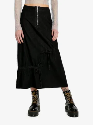Black Denim Zip Ruched Midaxi Skirt