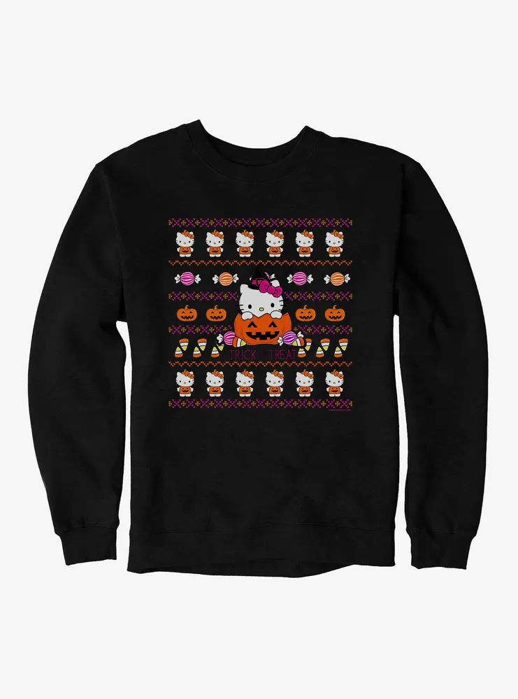 Hello Kitty Trick Or Treat Ugly Sweater Pattern Sweatshirt