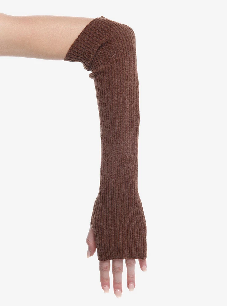 Brown Ribbed Arm Warmers