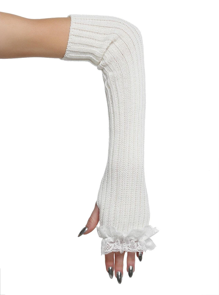 Ribbed Cream Lace Ribbon Arm Warmers