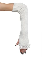 Ribbed Cream Lace Ribbon Arm Warmers