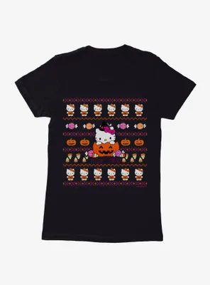 Hello Kitty Trick Or Treat Ugly Sweater Pattern Womens T-Shirt