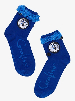 Coraline Button Blue Lace Ankle Socks