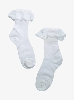 White Lace Panel Crew Socks