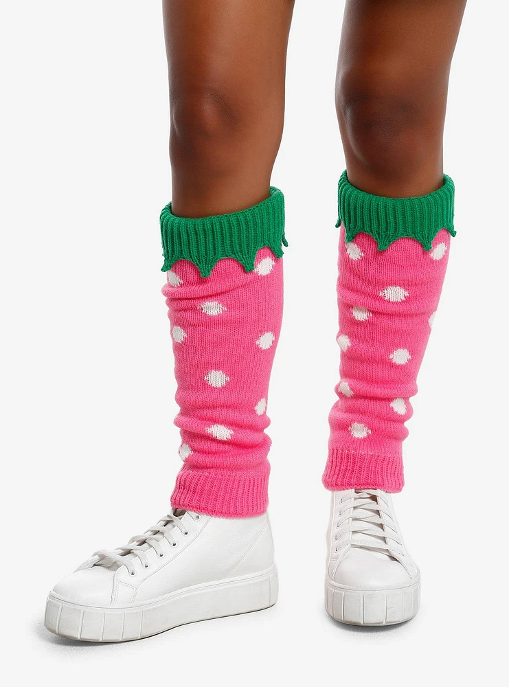 Pink Strawberry Knit Leg Warmers