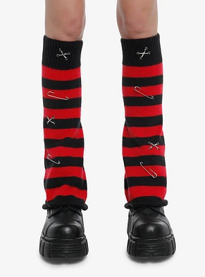 Black & Red Stripe Safety Pin Flared Leg Warmers