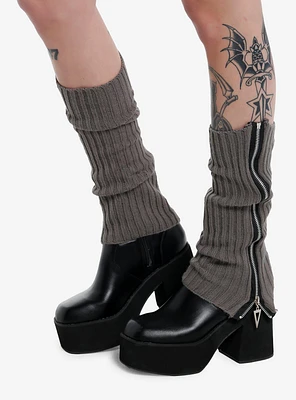 Grey Side Zipper Leg Warmers