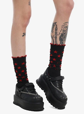 Black & Red Star Slouch Socks