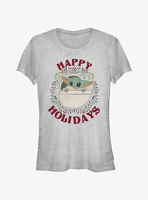 Star Wars The Mandalorian Grogu Wreath Happy Holidays Girls T-Shirt